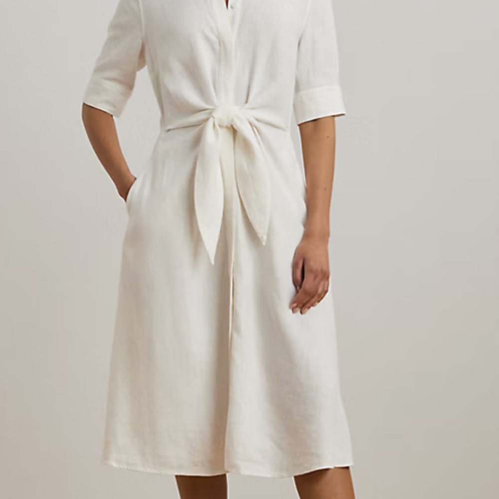 Lauren by Ralph Lauren White Tie-Front Shirt Dress